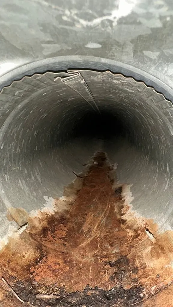 Metal air duct after professional cleaning
