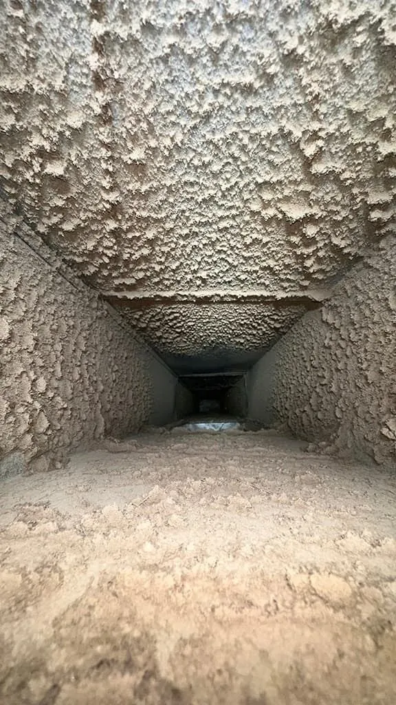 Dirty air duct interior before cleaning