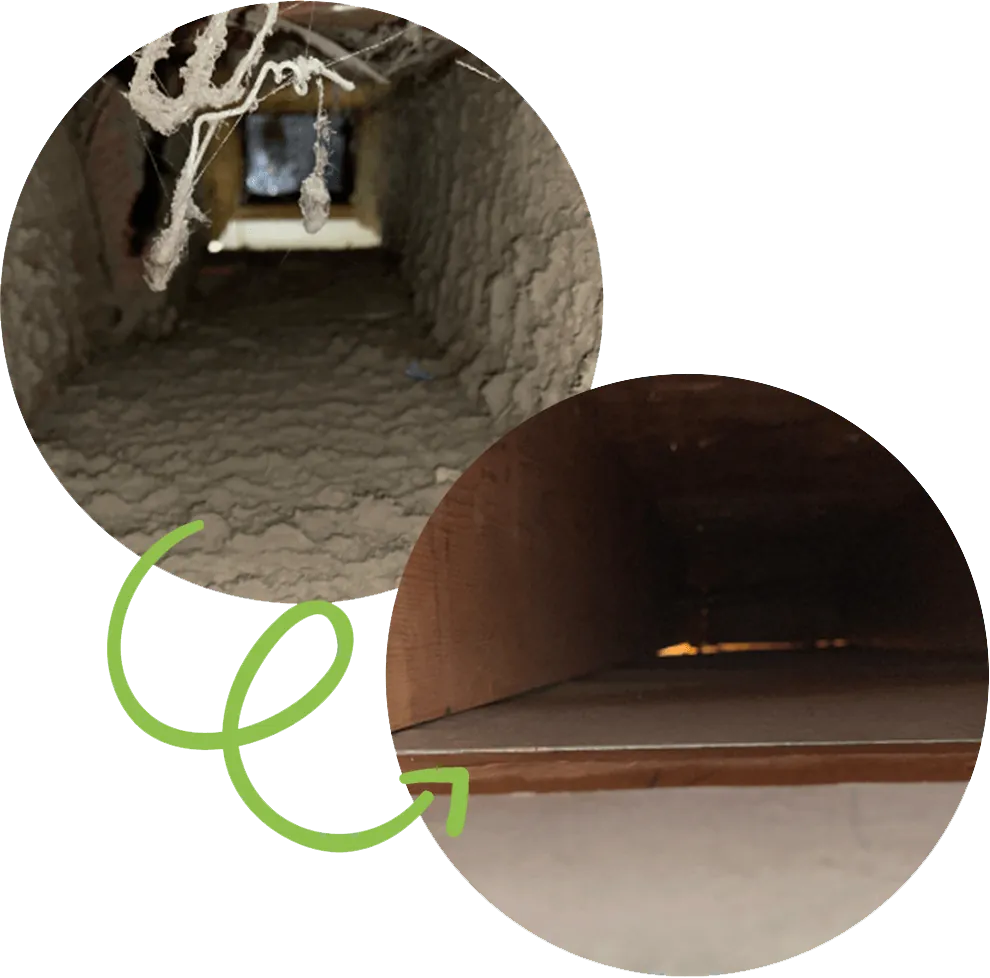 Before and after air duct cleaning comparison